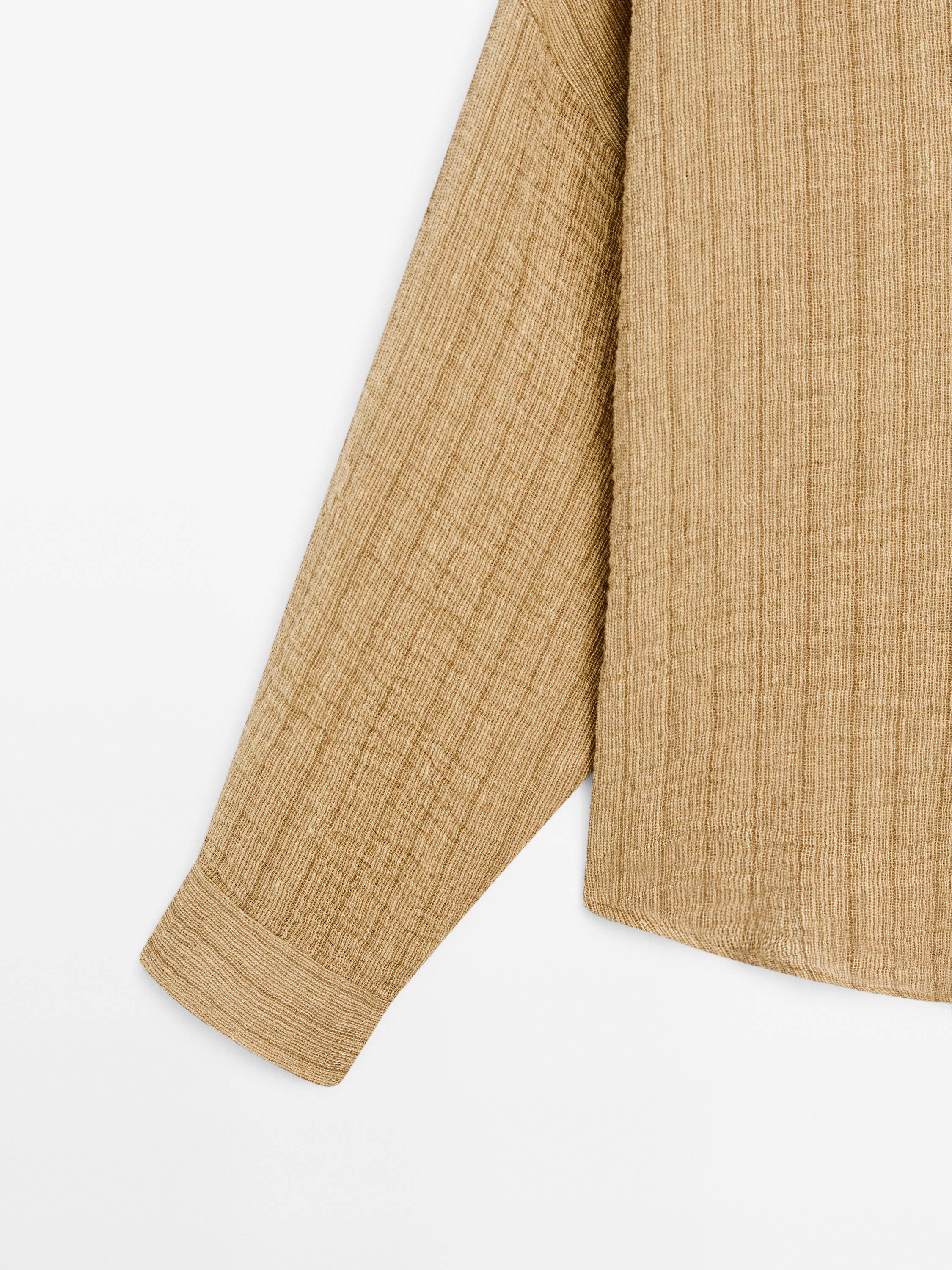 Linen blend open polo collar blouse